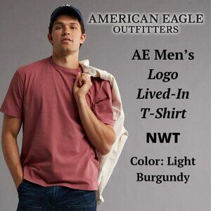 AMERICAN EAGLE OUTFITTERS - MENS Logo Lived-In T-Shirt - Light Burgundy